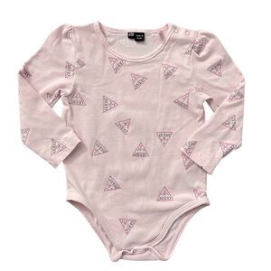 Guess Baby Girl 6/9M Pink Long Sleeve Glitter Logo Bodysuit Cotton